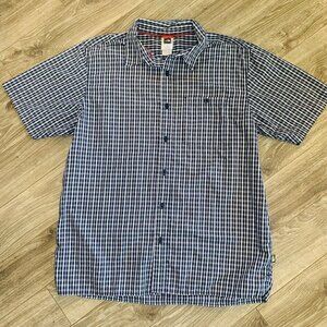 The North Face Mens Shirt Short Sleeve Plaid Blue Cotton Blend Size Large